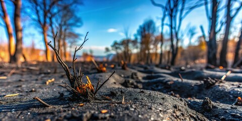 Charred Earth: Devastating Forest Fire Aftermath - Minimalist Stock Photo