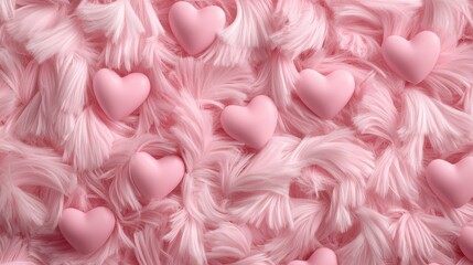 Obraz premium Pink Hearts Embedded in Soft Pink Furry Texture Valentine s Day Background