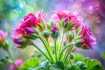 Fototapeta premium Double Exposure Macro: Geranium Flower Buds & Abstract Nature