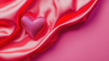 Romantic Pink Satin Fabric Draped with a Heart Valentine s Day Background