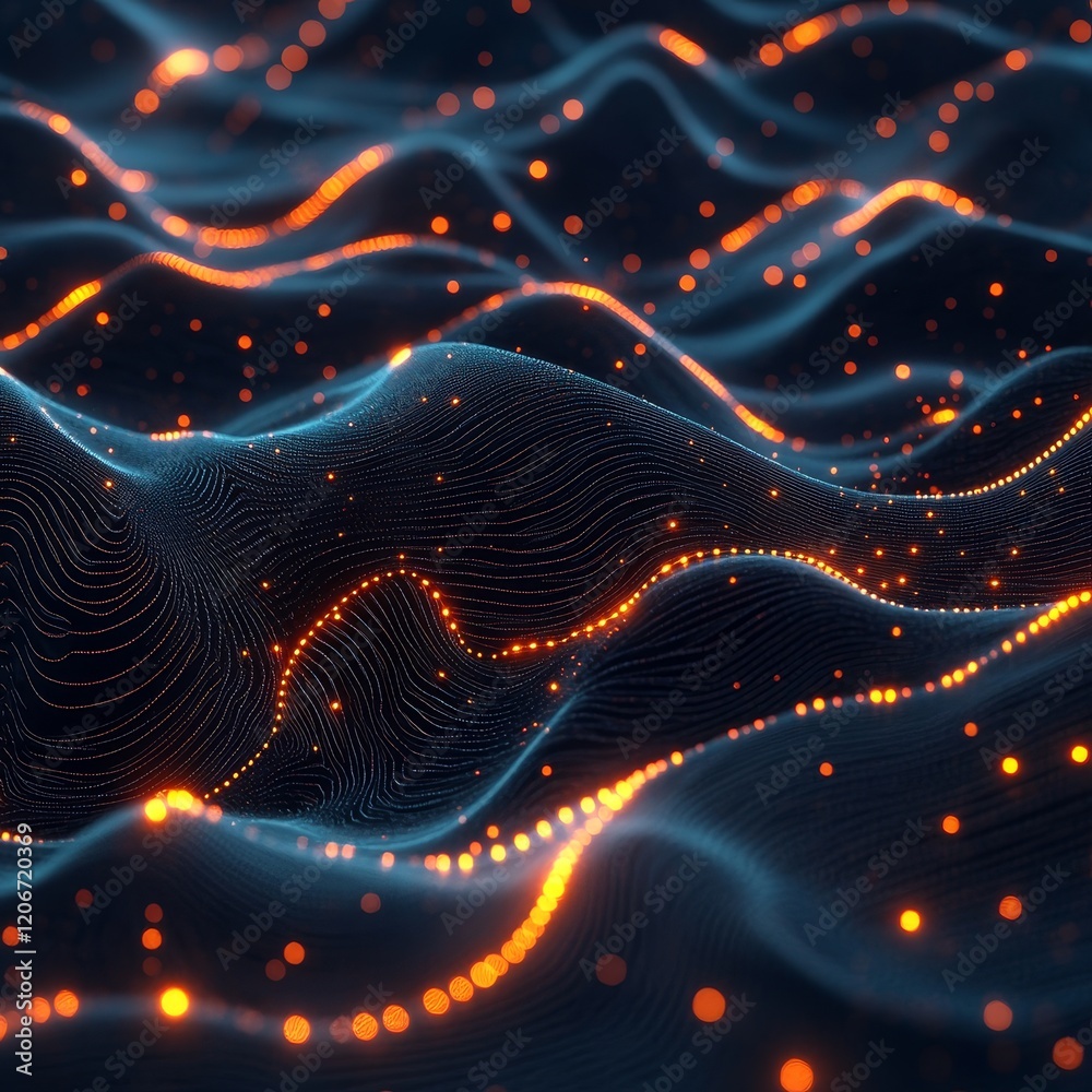 Poster abstract glowing wave particles background.