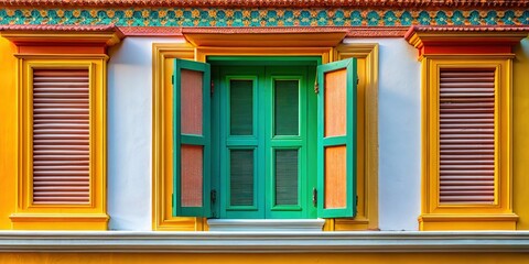 Obraz premium Minimalist Bangkok Window: European Style Architectural Detail in Thailand