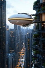 Naklejka premium Hydrogen-Driven Airship Hovering Over a Sustainable Eco-Friendly Landscape