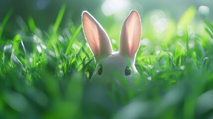 Playful Bunny Ears Amid Spring Grass - Easter Whimsy in Soft Light