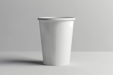 White plastic cup with lid on light background.
