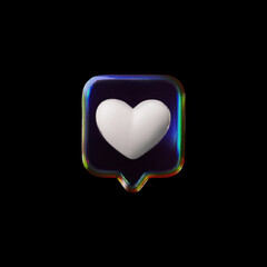 Vector 3D illustration of glass, holographic bubble with white heart.