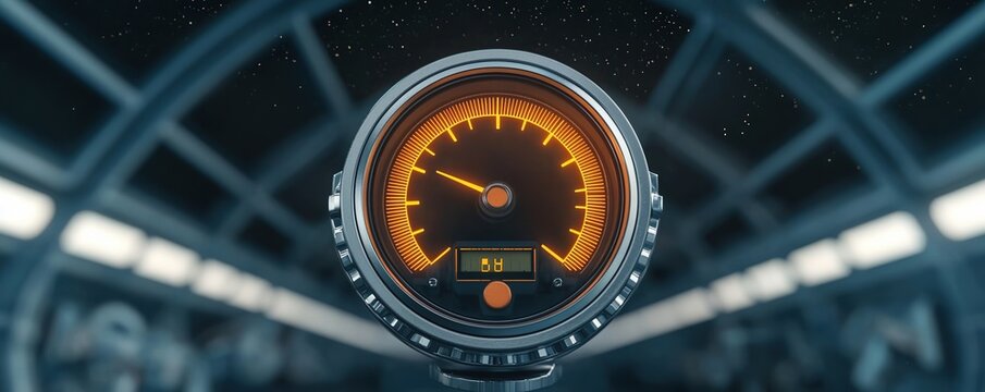 Oxygen pressure gauge concept. Pressure gauge with an orange dial in a futuristic setting. - Powered by Adobe