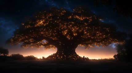 Fototapeta premium Luminous Tree Under Night Sky Glowing With Light