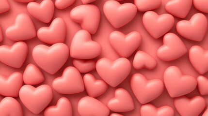 Obraz premium Romantic Coral Pink Hearts Background Love Valentine s Day 3D Rendered Hearts
