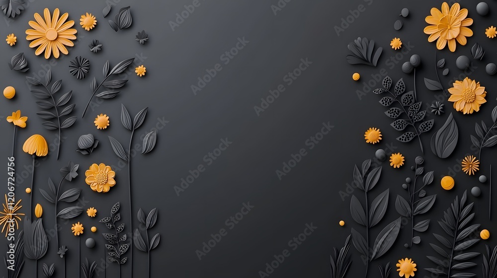Poster elegant and striking glowing floral patterns with intricate designs on a sleek black background show
