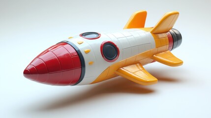 A rocket 3D icon, red and yellow, gradient, white background,