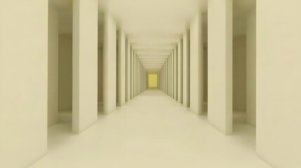 Fototapeta premium Pale yellow corridor, architectural design, perspective, interior, background for website
