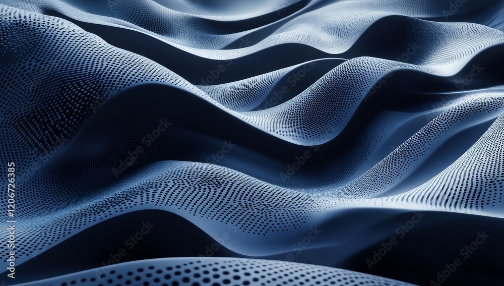 Poster abstract blue wavy surface with dotted texture.