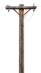 Obraz premium Old Wooden Utility Pole with Power Lines, Vintage Wooden Electric Pole, isolated on transparent background, cutout png