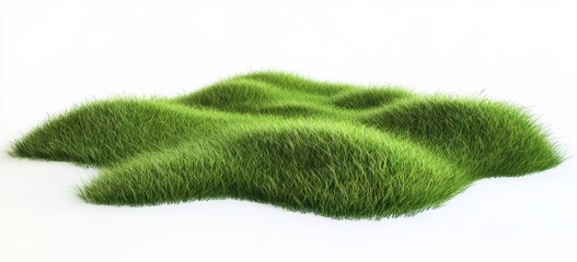 Lush green grass patch isolated on white background.