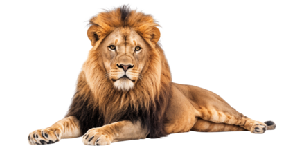 Male lion lying down isolated on transparent background