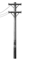 Fototapeta premium Old Wooden Utility Pole with Power Lines, Vintage Wooden Electric Pole, black and white, cutout png