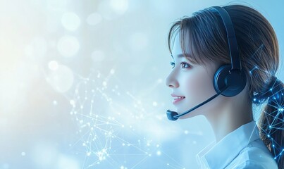 Futuristic AI Customer Support with Holographic Background