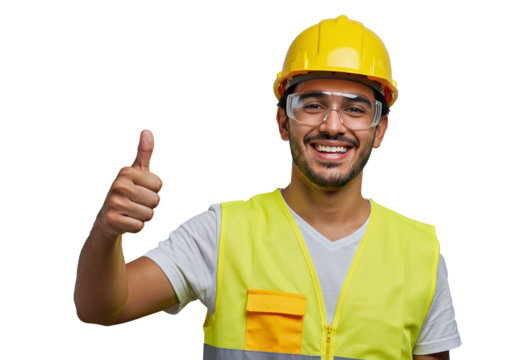 Construction worker smiling with thumbs up 