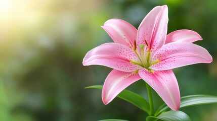 Fototapeta premium Beautiful Pink Lily Flower Blooming in Garden Close Up Nature Photography