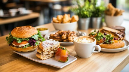 A modern café with gluten-free options, featuring pastries, sandwiches