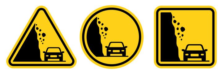 Hazard landslide sign isolated on white background. Falling rocks sign. Warning sign. Traffic signs and symbols. Vector illustration