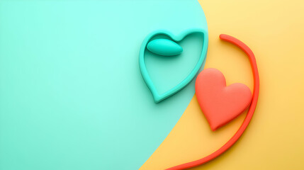 Teal and coral hearts on pastel background; Valentine's Day concept; website banner