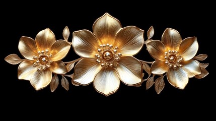 Elegant Gold Floral Brooch Three Flowers Design