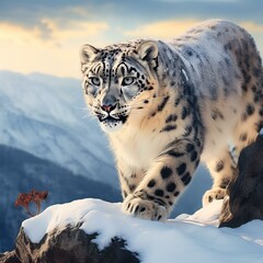 Obraz premium snow leopard on the rock