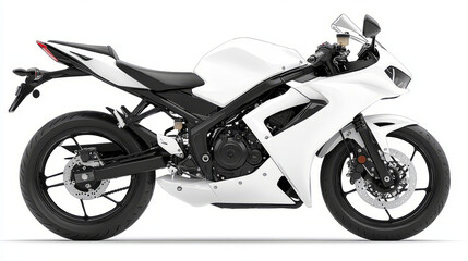 Fototapeta premium Sleek white motorcycle standing still, showcasing modern design and engineering.