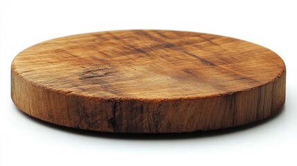 Smooth round wooden cutting board on a white background, perfect for culinary presentations