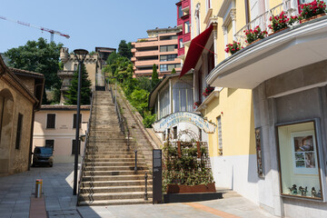 Fototapeta premium The former Lugano degli Angioli funicular and Angioli staircase in Lugano