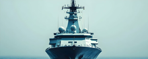 Warship at sea, calm ocean background