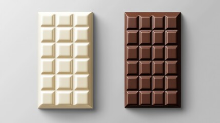 Set of white blank packaging for a chocolate bar with brown and beige colors, top view isolated on a grey background mockup template design