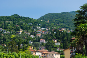 Traditional Italian hilltop homes and villas along Lake Como, Italy