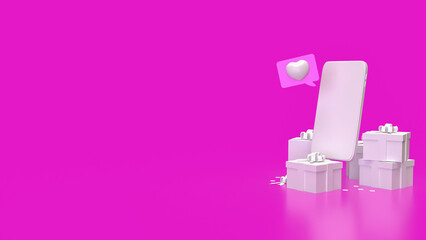 White Mobile and Gift box on pink  Background 3d rendering.