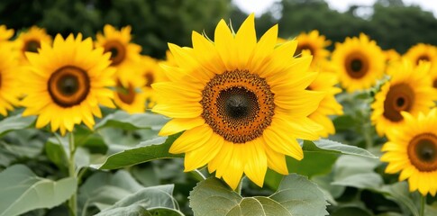 Fototapeta premium Vibrant sunflowers in a picturesque field, showcasing nature's beauty and the essence of plant life.