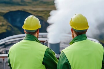 Engineers monitoring geothermal energy systems for sustainable and efficient energy solutions.