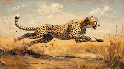A cheetah sprinting across the savanna at full speed, showing athleticism and grace
