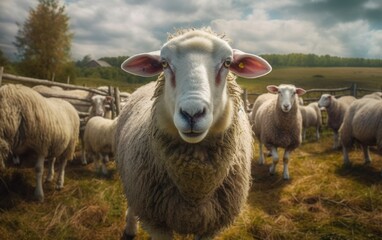 Obraz premium Curious Sheep in a Field