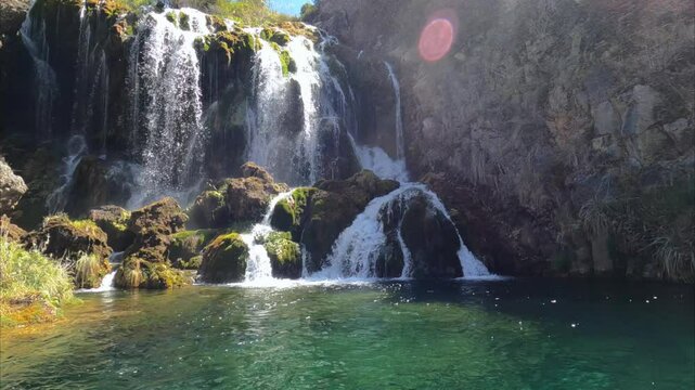 beautiful waterfalls in the Huallhua lagoon, located in Huancaya Lima Peru