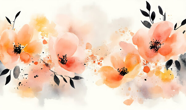 Peach blossoms watercolor banner, floral design, website header