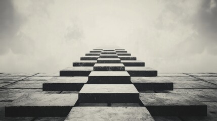 Obraz premium Monochrome stairway ascending to cloudy sky.