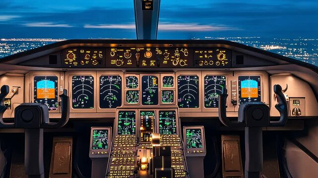 A detailed cockpit view showcasing advanced avionics, switches, and displays