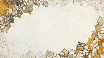 Abstract Stone Mosaic Frame Design Featuring Beige and Gold Tones