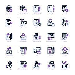 Budgeting Icon pack for your website, mobile, presentation, and logo design. Budgeting Icon dual tone design. Vector graphics illustration and editable stroke.