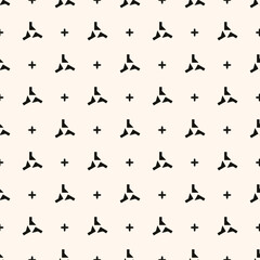 Simple minimalist geometric seamless pattern. Abstract monochrome minimal background with small floral shapes. Subtle repeat design for decor, print.
