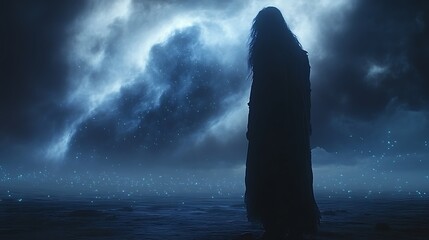 Solitary Figure Underneath a Night Sky