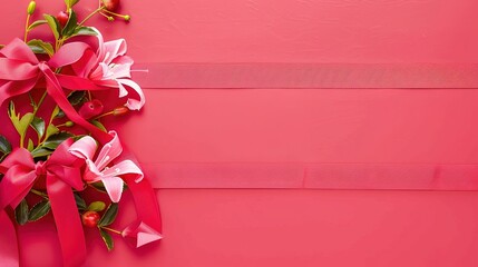 An attractive ribbon bow flower border that catches the eye. The delicate ribbon, charming bow, and beautiful flowers combine to form a lovely border. It's a decorative element full of elegance and ch