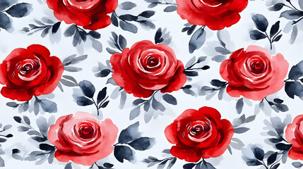 Red rose watercolor seamless pattern textile design